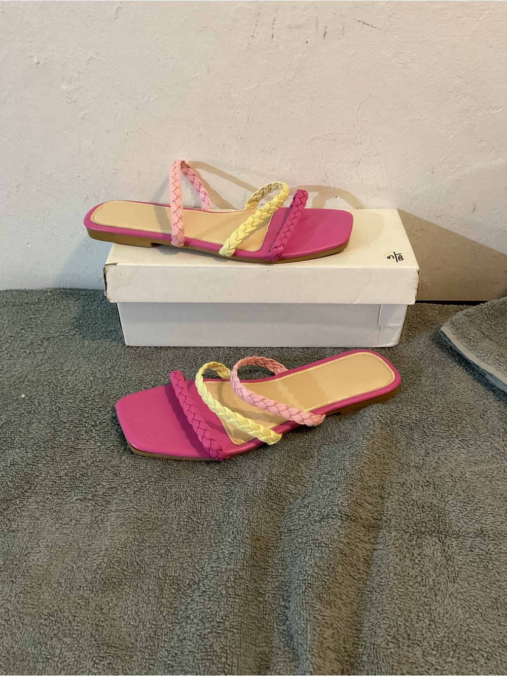 Pink Braided Strap Slide Sandals - Women